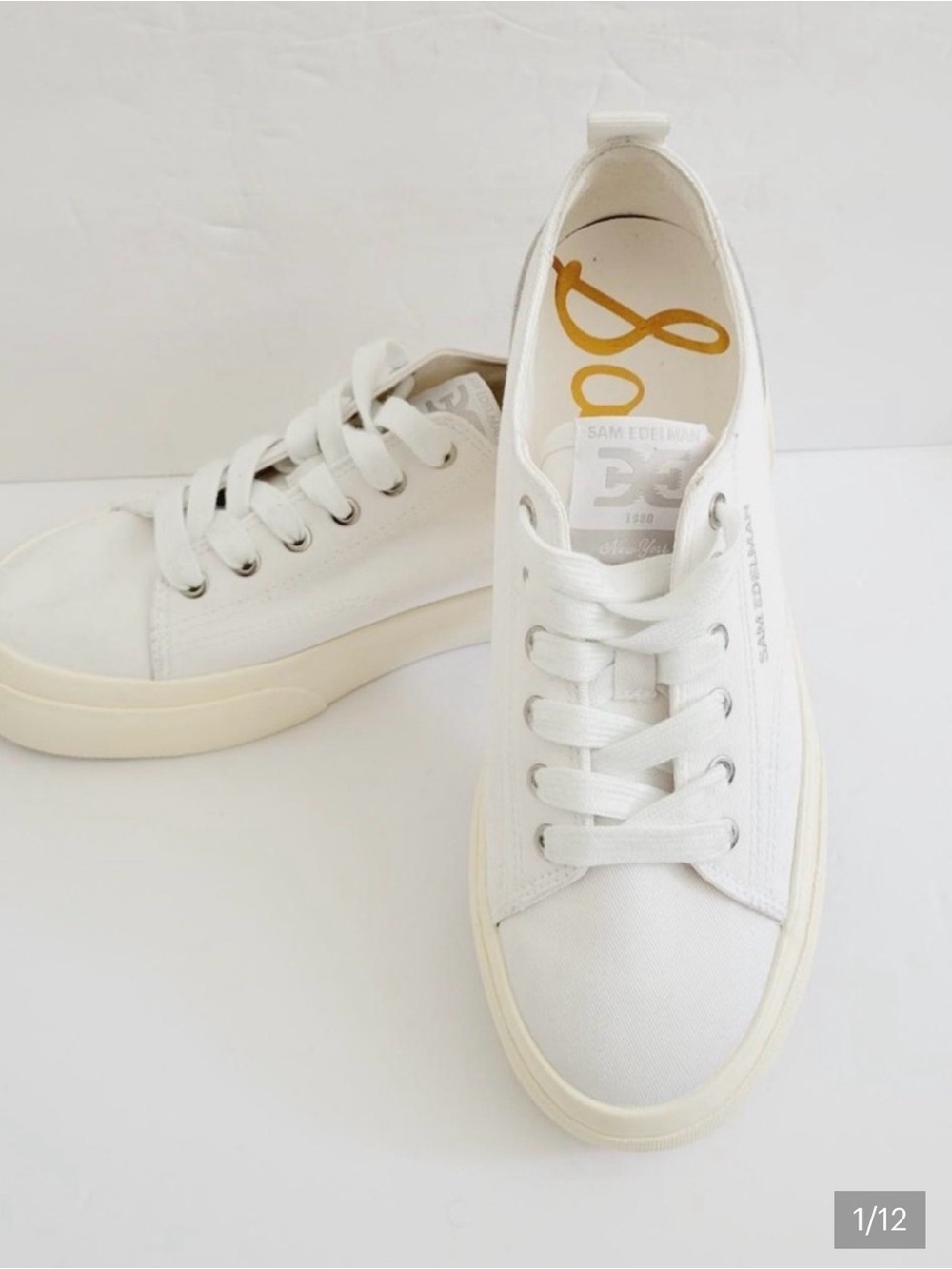 Sam Edelman Off-White Canvas Platform Sneaker